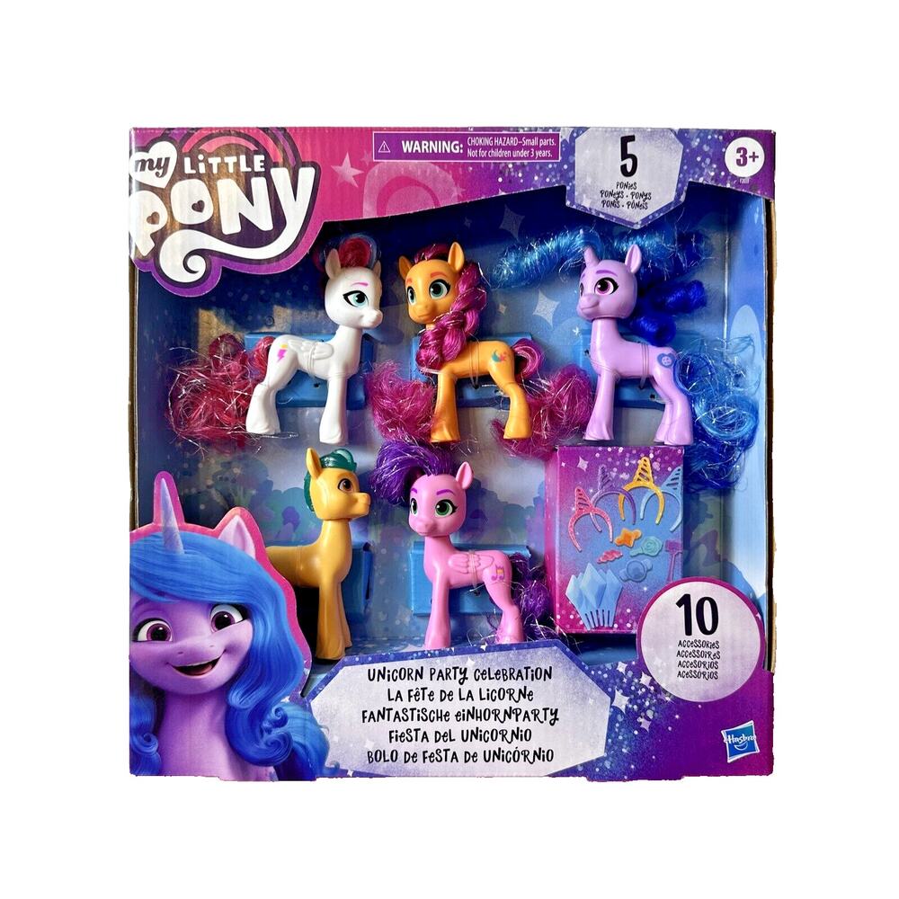 Hasbro My Little Pony Unicorn Party Celebration New 5 Ponies 10 Accessories NIB‎